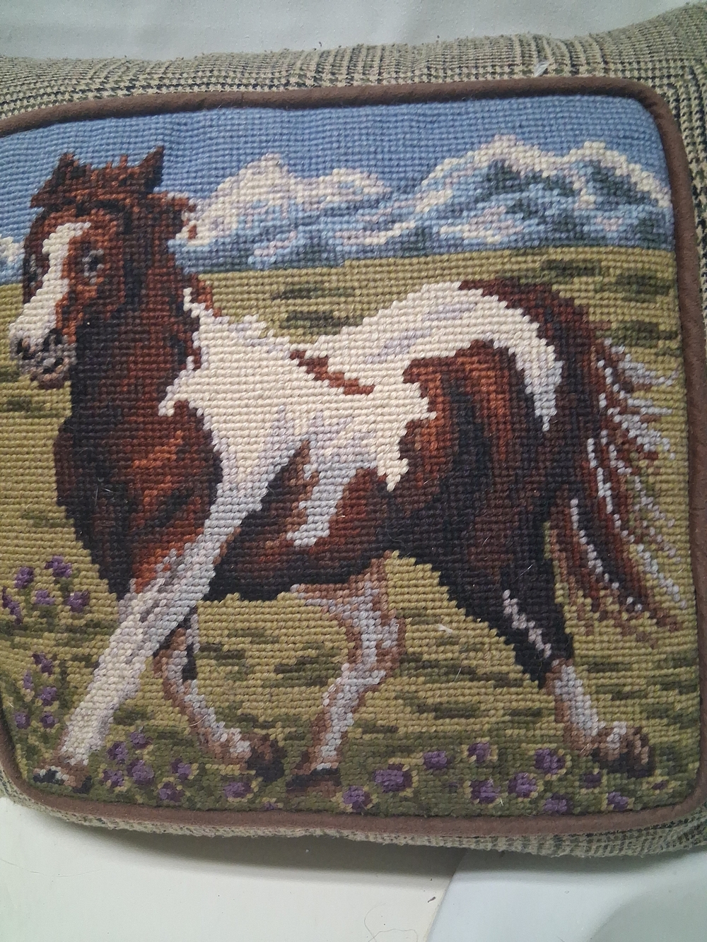 Vintage Clover & Co. Needlepoint Pillow